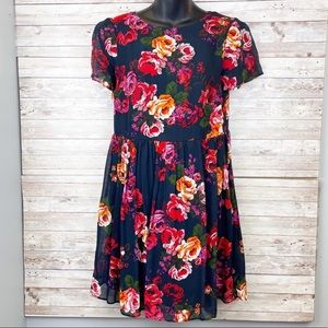 ASOS Floral Rose Mini Babydoll Dress Lace Up Back Detail